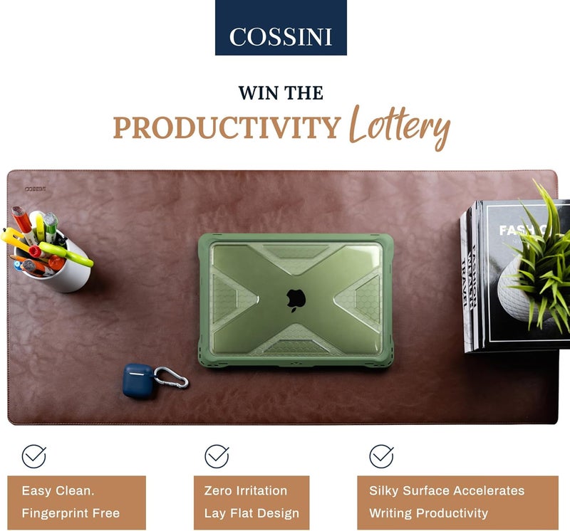 COSSINI XL Desk Pad - Large Vegan Leather Desk Mat (17 x 36) - Buttery Smooth Writing, Damage Blocking, Non-Slip, Waterproof - Home Office Computer Desk Protector Blotter Laptop Keyboard Mouse Pad - Image 2